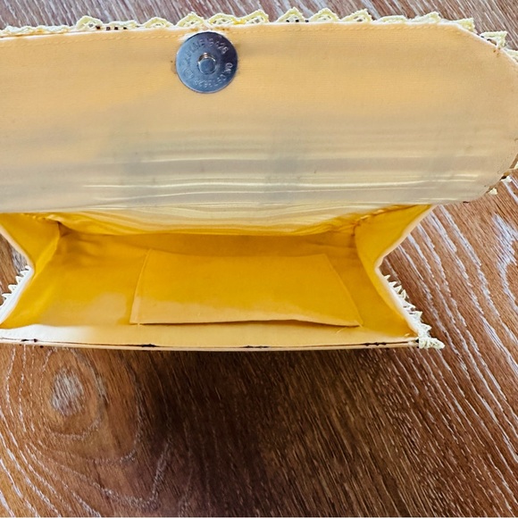 Vintage Clutch Womens Bamboo Flap Handbag Purse Tan Lace Embellished Summer Boho - Picture 5 of 9